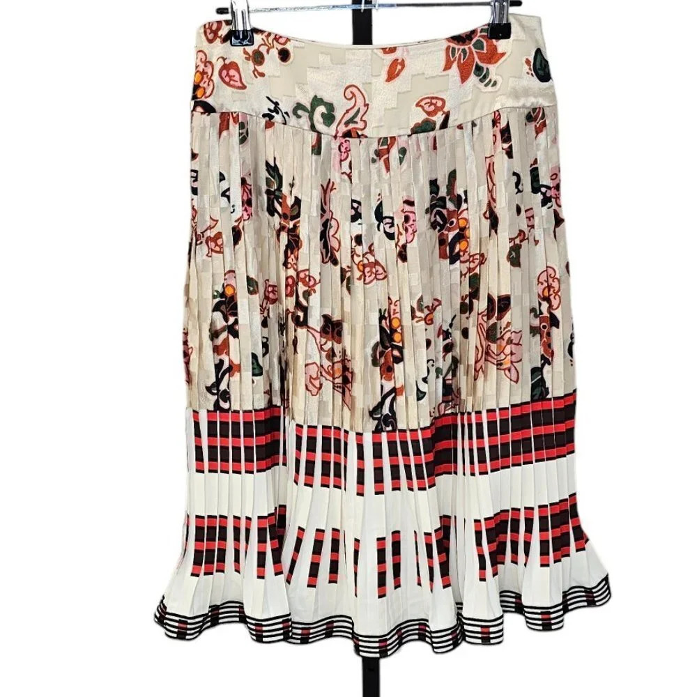Tory Burch Printed Pleated Skirt Knee Length Floral Size 4